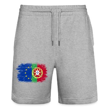 EU Portugal Unity Brush Flag - Stanley/Stella Trainer Unisex Organic Jogging Shorts - heather grey - Front - Nik (191cm) & Marisol (170cm)