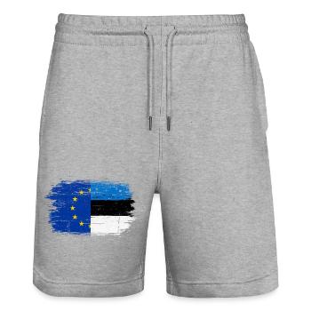EU-German Flag Fusion - Stanley/Stella Trainer Unisex Organic Jogging Shorts - heather grey - Front - Nik (191cm) & Marisol (170cm)