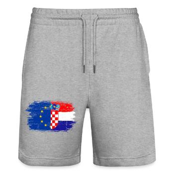 EU Croatia Flag Fusion - Stanley/Stella Trainer Unisex Organic Jogging Shorts - heather grey - Front - Nik (191cm) & Marisol (170cm)