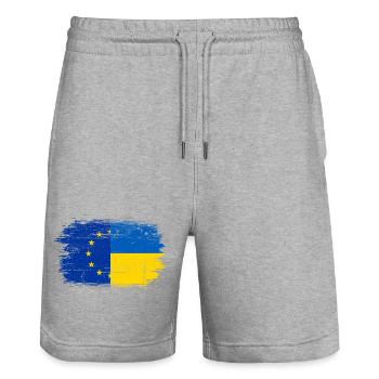 EU Ukraine Flag Fusion - Stanley/Stella Trainer Unisex Organic Jogging Shorts - heather grey - Front - Nik (191cm) & Marisol (170cm)