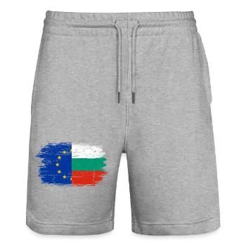 Flag Fusion EU Bulgarian Brush - Stanley/Stella Trainer Unisex Organic Jogging Shorts - heather grey - Front - Nik (191cm) & Marisol (170cm)