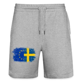EU-Sweden Brush Flag Fusion - Stanley/Stella Trainer Unisex Organic Jogging Shorts - heather grey - Front - Nik (191cm) & Marisol (170cm)