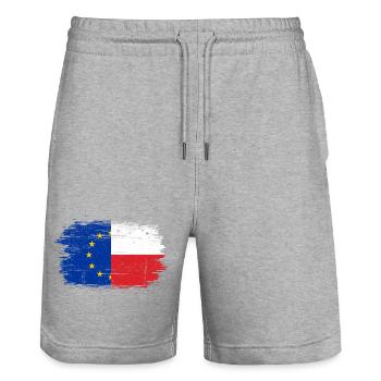 EU-France Flag Fusion - Stanley/Stella Trainer Unisex Organic Jogging Shorts - heather grey - Front - Nik (191cm) & Marisol (170cm)