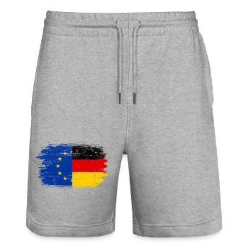 Flag Fusion EUGermany Brush - Stanley/Stella Trainer Unisex Organic Jogging Shorts - heather grey - Front - Nik (191cm) & Marisol (170cm)