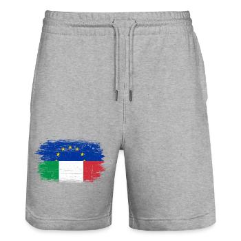 EU Italy Brush Flag Fusion - Stanley/Stella Trainer Unisex Organic Jogging Shorts - heather grey - Front - Nik (191cm) & Marisol (170cm)