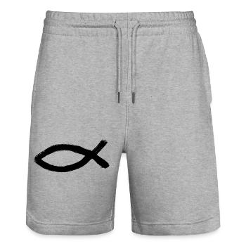 Jésus poisson noir Ichthys poisson poisson poisson - Short de jogging bio TRAINER Stanley/Stella unisexe - gris chiné - Devant - Nik (191cm) & Marisol (170cm)