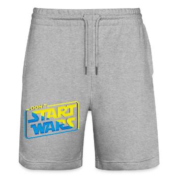 Don't start wars Unterstütze Ukraine - Stanley/Stella Unisex Bio Joggingshorts Trainer  - Grau meliert - Vorne - Nik (191cm) & Marisol (170cm)