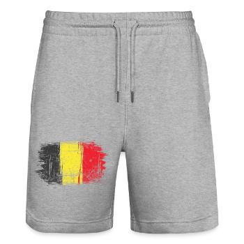 Pinselstrich Belgische Flagge - Stanley/Stella Unisex Bio Joggingshorts Trainer  - Grau meliert - Vorne - Nik (191cm) & Marisol (170cm)