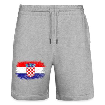 Croatia Crest Card Montage - Stanley/Stella Trainer Unisex Organic Jogging Shorts - heather grey - Front - Nik (191cm) & Marisol (170cm)