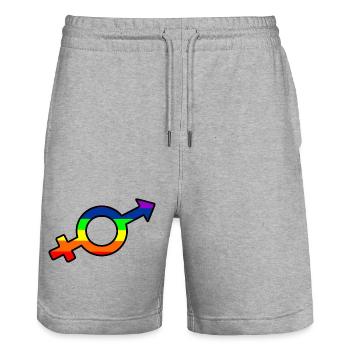 Gender-Transgender-Logo mit Regenbogen - Stanley/Stella Unisex Bio Joggingshorts Trainer  - Grau meliert - Vorne - Nik (191cm) & Marisol (170cm)