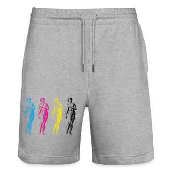 Statues CMJN - Short de jogging bio TRAINER Stanley/Stella unisexe - gris chiné - Devant - Nik (191cm) & Marisol (170cm)