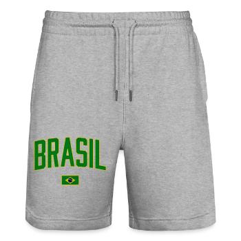 Brasil design with national flag - Stanley/Stella Trainer Unisex Organic Jogging Shorts - heather grey - Front - Nik (191cm) & Marisol (170cm)