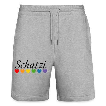 Regenbogenherz Schatzi LGBT lgbtqi queer - Stanley/Stella Unisex Bio Joggingshorts Trainer  - Grau meliert - Vorne - Nik (191cm) & Marisol (170cm)