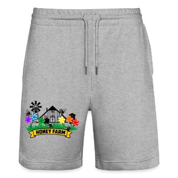 Honey farm - Stanley/Stella Trainer Unisex Organic Jogging Shorts - heather grey - Front - Nik (191cm) & Marisol (170cm)