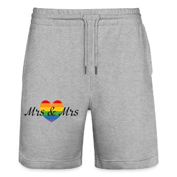 Mrs and Mrs Regenbogenherz LGBT lgbtqi queer - Stanley/Stella Unisex Bio Joggingshorts Trainer  - Grau meliert - Vorne - Nik (191cm) & Marisol (170cm)