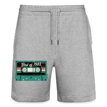 Best of 1983 Retro Cassette - Stanley/Stella Trainer Unisex Organic Jogging Shorts - heather grey - Front - Nik (191cm) & Marisol (170cm)
