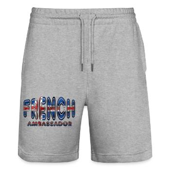 English Ambassador - Stanley/Stella Trainer Unisex Organic Jogging Shorts - heather grey - Front - Nik (191cm) & Marisol (170cm)