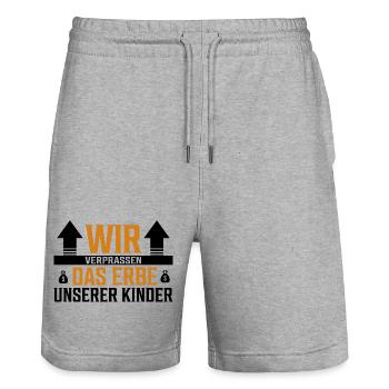 Wir verprassen das Erbe unserer Kinder - Sticker - Stanley/Stella Unisex Bio Joggingshorts Trainer  - Grau meliert - Vorne - Nik (191cm) & Marisol (170cm)