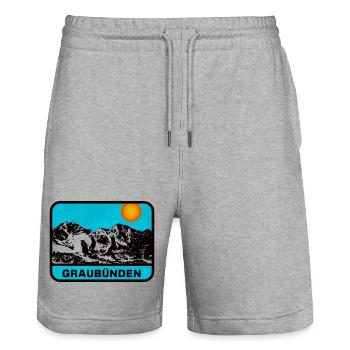 Graubünden Panorama Sonnenrand - Stanley/Stella Unisex Bio Joggingshorts Trainer  - Grau meliert - Vorne - Nik (191cm) & Marisol (170cm)