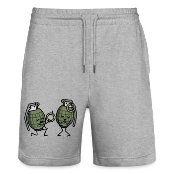 Grenade à main Demande en mariage Couples Anneau de l’armée fiancés - Short de jogging bio TRAINER Stanley/Stella unisexe - gris chiné - Devant - Nik (191cm) & Marisol (170cm)