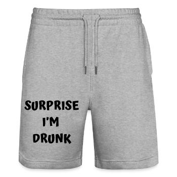 Funny drunk text - Stanley/Stella Trainer Unisex Organic Jogging Shorts - heather grey - Front - Nik (191cm) & Marisol (170cm)
