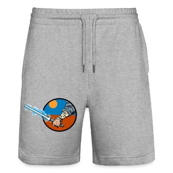 Épée laser - Short de jogging bio TRAINER Stanley/Stella unisexe - gris chiné - Devant - Nik (191cm) & Marisol (170cm)