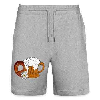 Bierglas, Volksfeste, Brezel mit Bierhumpen - Stanley/Stella Unisex Bio Joggingshorts Trainer  - Grau meliert - Vorne - Nik (191cm) & Marisol (170cm)