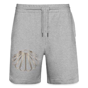 shimmering drawing of a scallop - Stanley/Stella Trainer Unisex Organic Jogging Shorts - heather grey - Front - Nik (191cm) & Marisol (170cm)