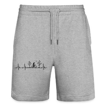 Fahrrad Heartbeat mit Fahrradfahrerin in der Natur - Stanley/Stella Unisex Bio Joggingshorts Trainer  - Grau meliert - Vorne - Nik (191cm) & Marisol (170cm)