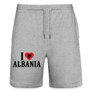T-Shirt Ich liebe Albanien T-Shirt Shqiperia - Stanley/Stella Unisex Bio Joggingshorts Trainer  - Grau meliert - Vorne - Nik (191cm) & Marisol (170cm)