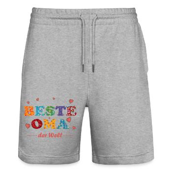 Beste Oma - auf der ganzen Welt - Danke - Stanley/Stella Unisex Bio Joggingshorts Trainer  - Grau meliert - Vorne - Nik (191cm) & Marisol (170cm)