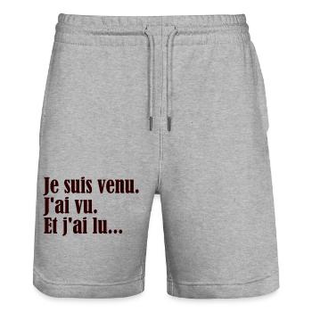 Je suis venu j'ai vu et j'ai lu - Short de jogging bio TRAINER Stanley/Stella unisexe - gris chiné - Devant - Nik (191cm) & Marisol (170cm)