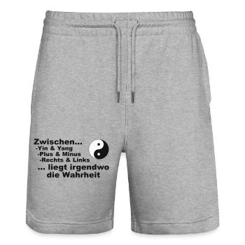 Zwischen Yin & Yang.... - Stanley/Stella Unisex Bio Joggingshorts Trainer  - Grau meliert - Vorne - Nik (191cm) & Marisol (170cm)