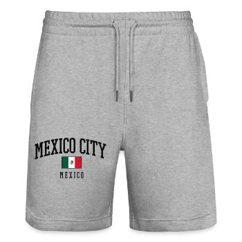 Mexico City lettering with flag - Stanley/Stella Trainer Unisex Organic Jogging Shorts - heather grey - Front - Nik (191cm) & Marisol (170cm)