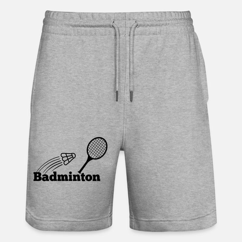 Badminton text with shuttle and racket - Stanley/Stella Trainer Unisex Organic Jogging Shorts - heather grey