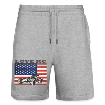 Conception de véhicules tout-terrain et drapeau américain - Short de jogging bio TRAINER Stanley/Stella unisexe - gris chiné - Devant - Nik (191cm) & Marisol (170cm)