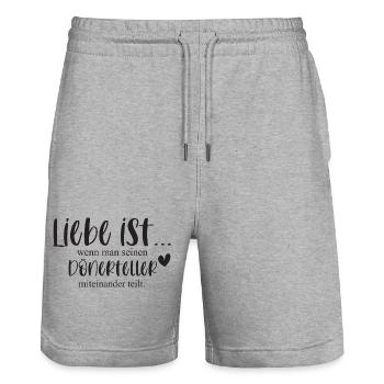 Liebe Dönerteller Döner lustiger Spruch Paare - Stanley/Stella Unisex Bio Joggingshorts Trainer  - Grau meliert - Vorne - Nik (191cm) & Marisol (170cm)
