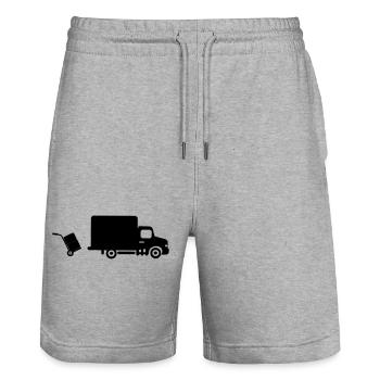 Camionnette de déménagement avec charrette à bras - Short de jogging bio TRAINER Stanley/Stella unisexe - gris chiné - Devant - Nik (191cm) & Marisol (170cm)