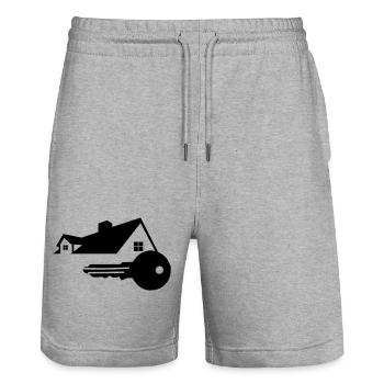 Key with house key for house purchased logo - Stanley/Stella Trainer Unisex Organic Jogging Shorts - heather grey - Front - Nik (191cm) & Marisol (170cm)