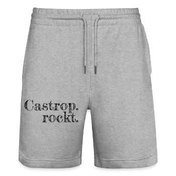 Castrop rockt - Textdesign mit Stadtnamen - Stanley/Stella Unisex Bio Joggingshorts Trainer  - Grau meliert - Vorne - Nik (191cm) & Marisol (170cm)