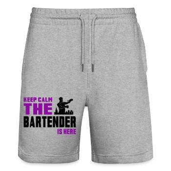 Motif barman Keep Calm - Short de jogging bio TRAINER Stanley/Stella unisexe - gris chiné - Devant - Nik (191cm) & Marisol (170cm)