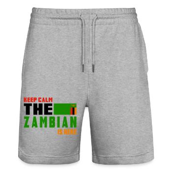 Keep Calm Sambia Flaggen Design - Stanley/Stella Unisex Bio Joggingshorts Trainer  - Grau meliert - Vorne - Nik (191cm) & Marisol (170cm)