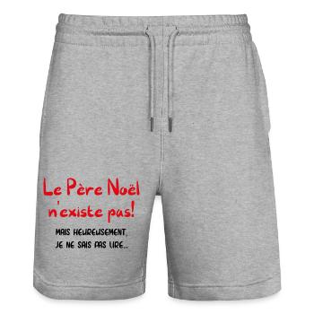 Le père noël n'existe pas - Short de jogging bio TRAINER Stanley/Stella unisexe - gris chiné - Devant - Nik (191cm) & Marisol (170cm)