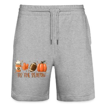 Boule de citrouille au café de la saison d’automne - Short de jogging bio TRAINER Stanley/Stella unisexe - gris chiné - Devant - Nik (191cm) & Marisol (170cm)