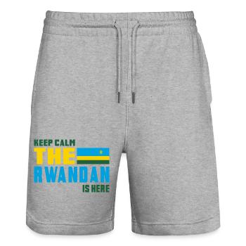 Keep Calm Ruanda Flaggen Design - Stanley/Stella Unisex Bio Joggingshorts Trainer  - Grau meliert - Vorne - Nik (191cm) & Marisol (170cm)
