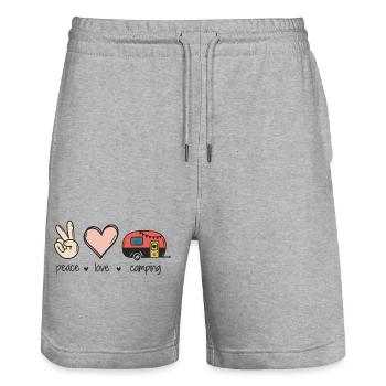 Frieden Liebe Camping - Stanley/Stella Unisex Bio Joggingshorts Trainer  - Grau meliert - Vorne - Nik (191cm) & Marisol (170cm)