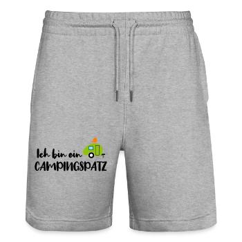 Campingspatz Spatz Camping Camper schwarz Urlaub - Stanley/Stella Unisex Bio Joggingshorts Trainer  - Grau meliert - Vorne - Nik (191cm) & Marisol (170cm)