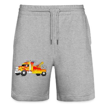 cooler Abschleppwagen Abschlepper LKW - Stanley/Stella Unisex Bio Joggingshorts Trainer  - Grau meliert - Vorne - Nik (191cm) & Marisol (170cm)