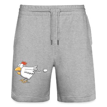 Lustiges Huhn legt ein Ei I Hühner Motiv - Stanley/Stella Unisex Bio Joggingshorts Trainer  - Grau meliert - Vorne - Nik (191cm) & Marisol (170cm)