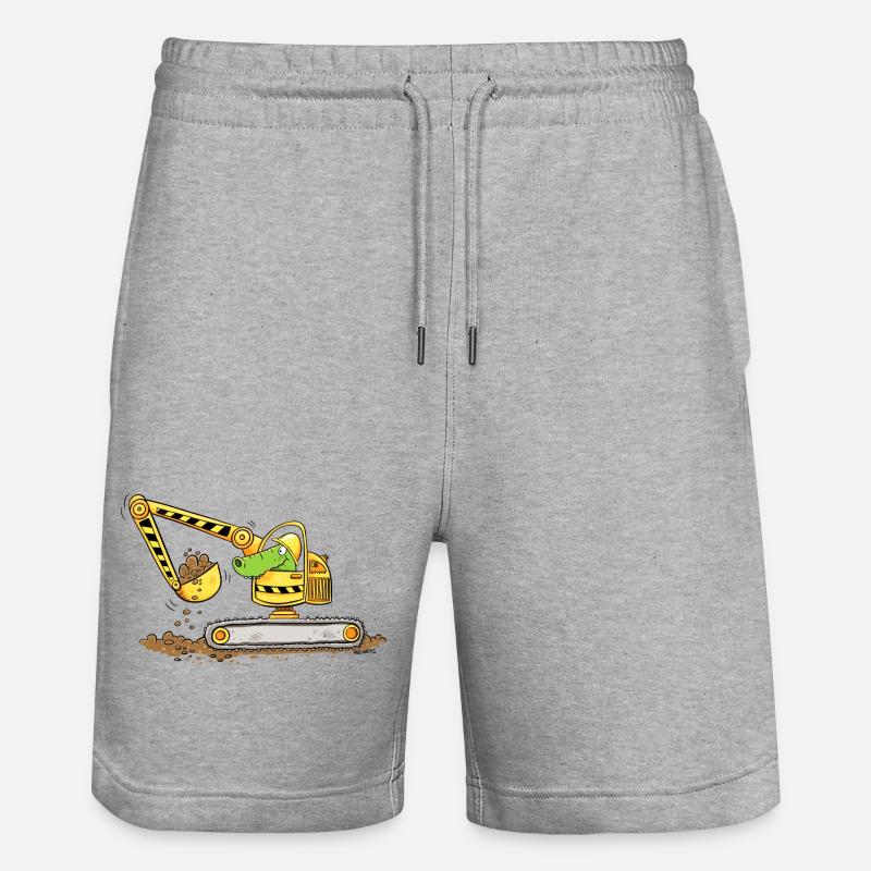 Bagger Mit Krokodil Baustelle Baggerfahrer Jungen - Stanley/Stella Unisex Bio Joggingshorts Trainer  - Grau meliert